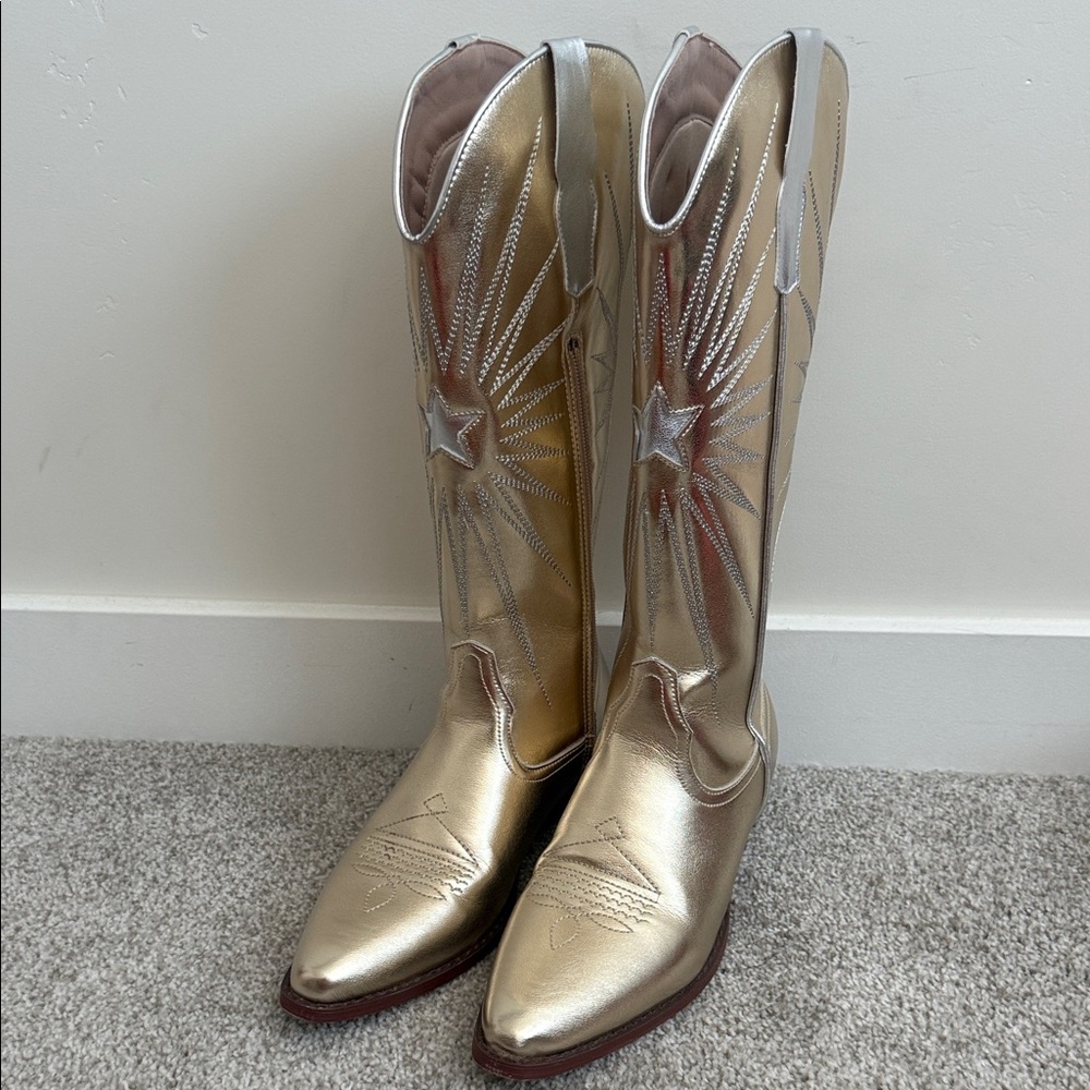 Metallic Gold Western Heeled Boots - Women's Statement Cowboy Boots